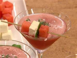 Watermelon and Cucumber Soup in Crystal Martini Glass