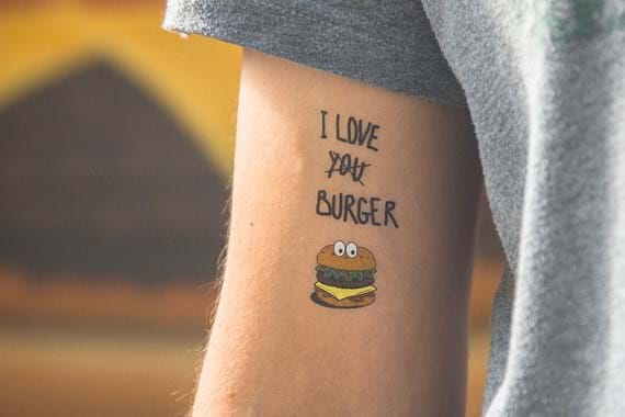 I Love Burger Temporary Tattoo