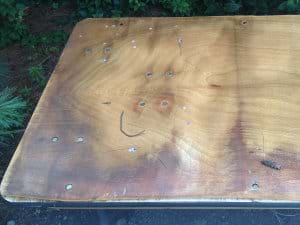 July 30-Wide Shot of Wood Folding Table Layers Peeling