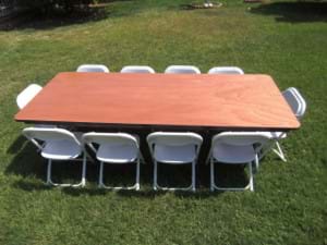 Wood table and Plastic Folding Chairs