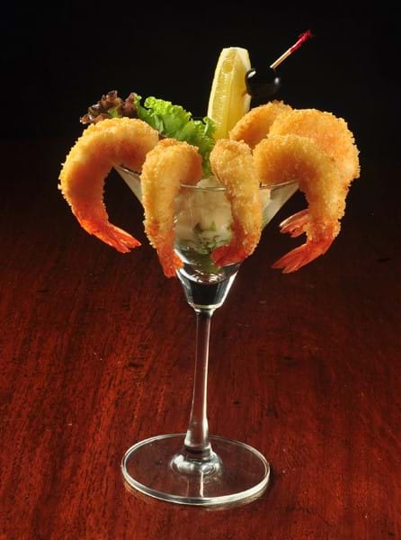 Fried Shrimp and Aioli in Crystal Martini Glass