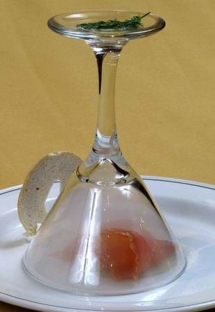 Smoked Salmon Under Inverted Crystal Martini Glass