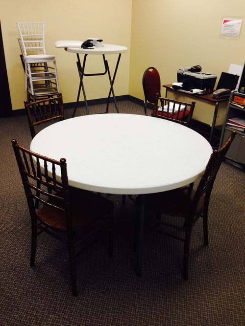 4 Wood Chiavari Chairs around 48 inch Table