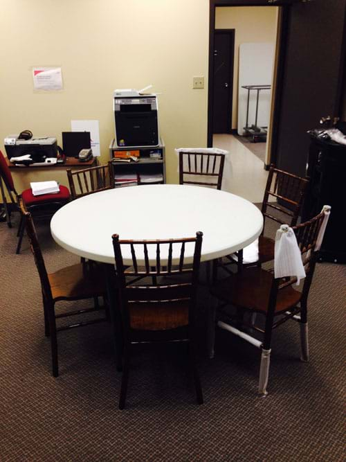 6 Wood Chiavari Chairs around 48 inch Table