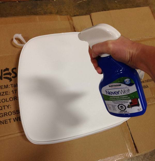 Spraying Vinyl Cushion with Never Wet
