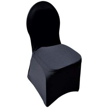 Black Spandex Chair Covers plus Silver Chair Sash with Crown