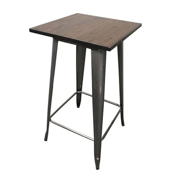 Industrial Metal Bistro Table with Dark Fruitwood Tabletop-from side